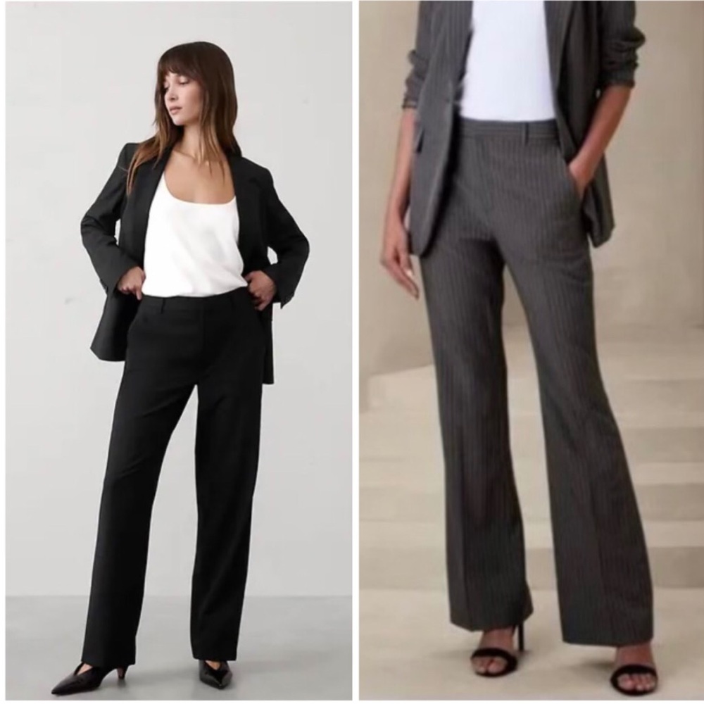 2 Banana Republic Sculpted Stretch Trousers Black Straight & Gray Stripe Bootcut